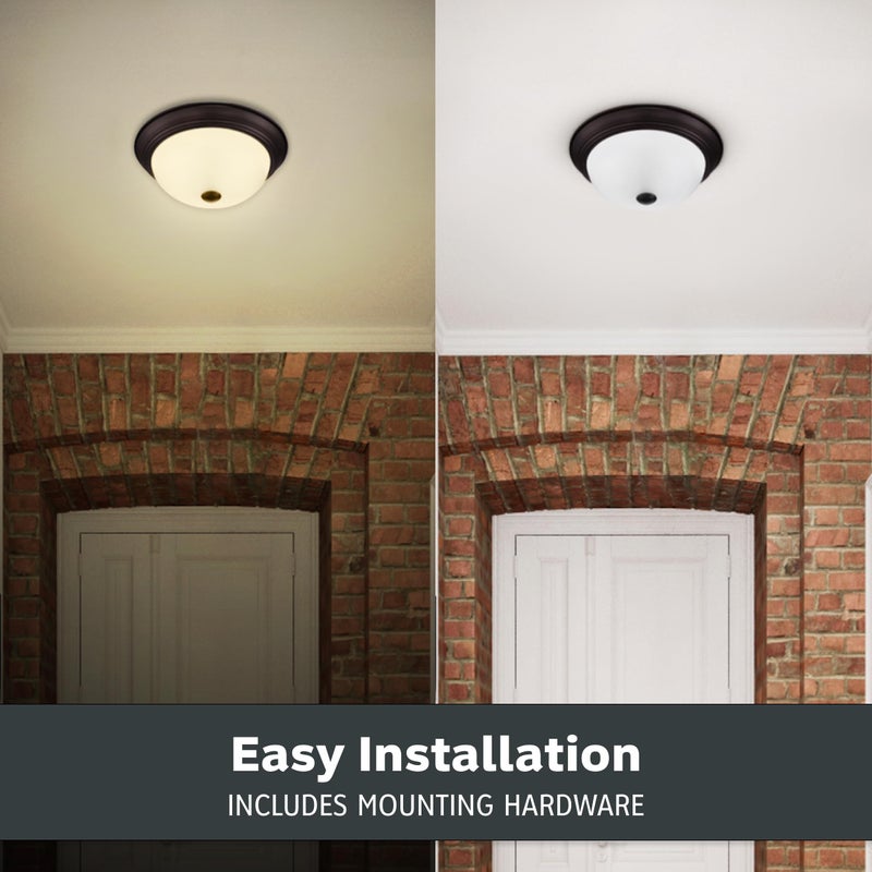 DESIGNERS FOUNTAIN Reedley 2-Lights Flush Mount Ceiling Light, 11 Inch Lighting Fixture for Kitchen, Bedroom, Bathroom, and Hallway, Oil Rubbed Bronze with Etched Glass, 1257S-ORB-W - Image 5